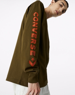 Camisetas Converse Wordmark Long Sleeve Para Hombre - Verde Oliva | Spain-6410